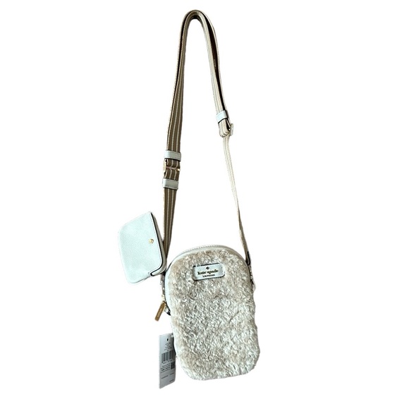 KATE SPADE ROSIE FAUX SHEARLING NORTH SOUTH ZIP PHONE CROSSBODY - Picture 12 of 17